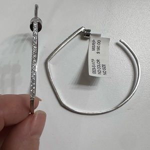 NWT $195 Dean Davidson Silvertone & White Topaz Spire Hoop Earrings